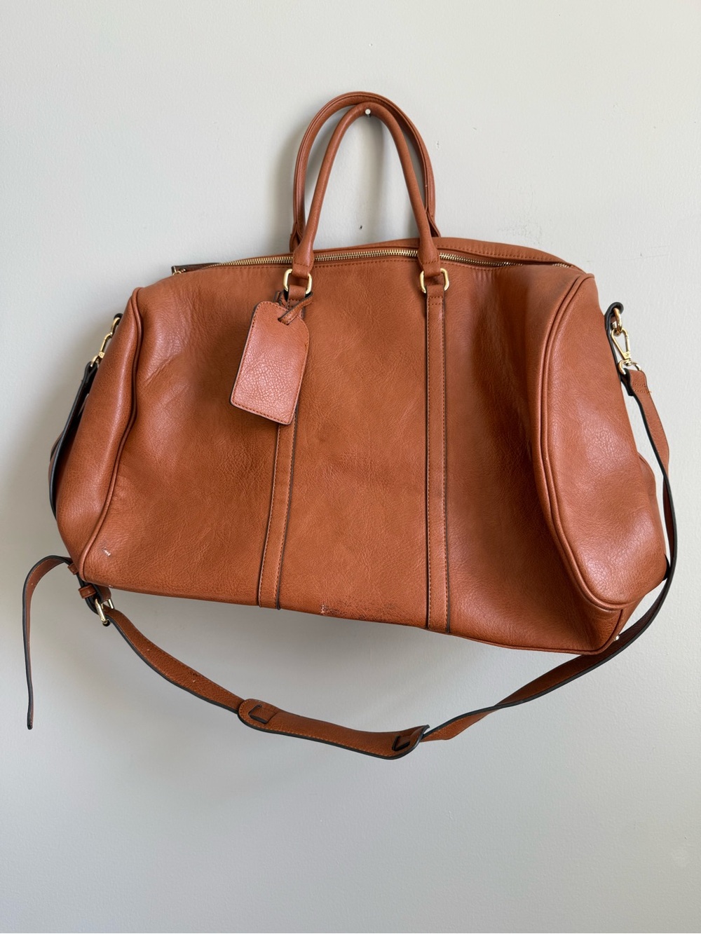 Sole Society Cognac Weekender with Leopard Interior